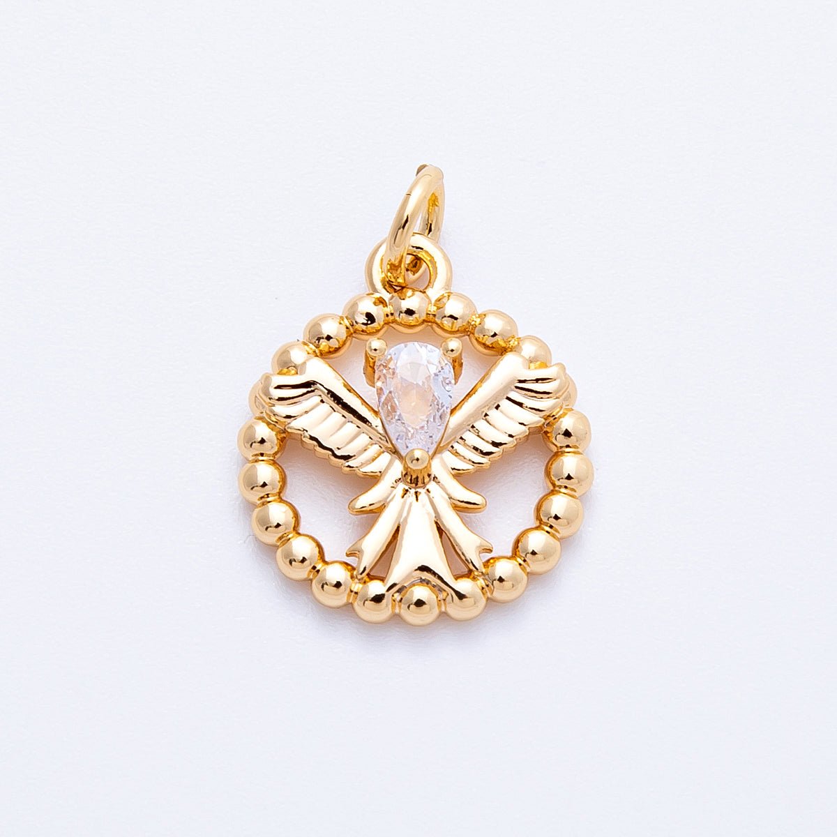 18K Gold Filled 16mm Teardrop CZ Angel Open Beaded Ball Round Charm | Charms - 00345 - DLUXCA