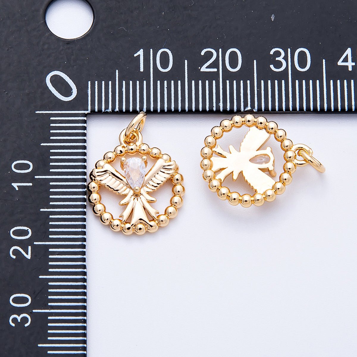 18K Gold Filled 16mm Teardrop CZ Angel Open Beaded Ball Round Charm | Charms - 00345 - DLUXCA