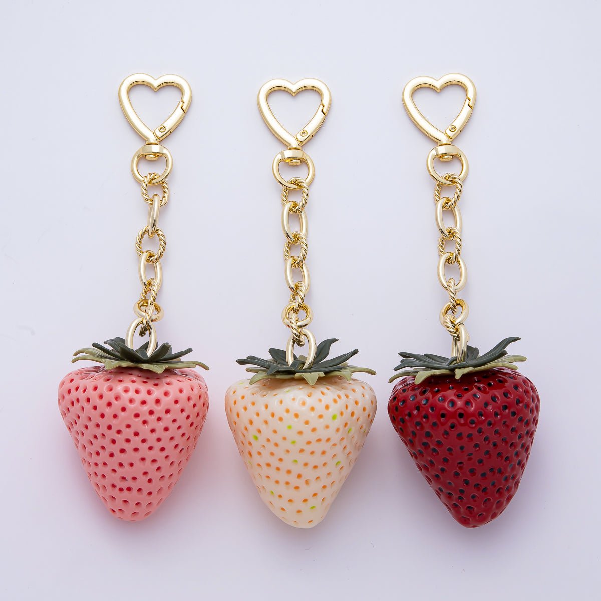 18K Gold Filled 170mm Pink, Red Resin Strawberry Fruit Heart Bag Charm Keychain Accessories | WB - 00187 ~ WB - 0189 - DLUXCA