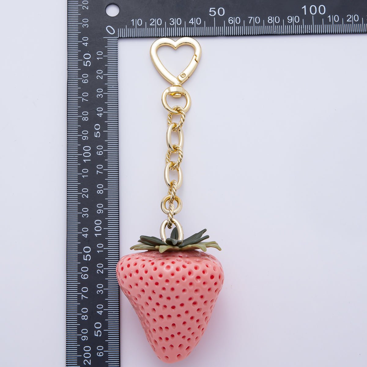 18K Gold Filled 170mm Pink, Red Resin Strawberry Fruit Heart Bag Charm Keychain Accessories | WB - 00187 ~ WB - 0189 - DLUXCA