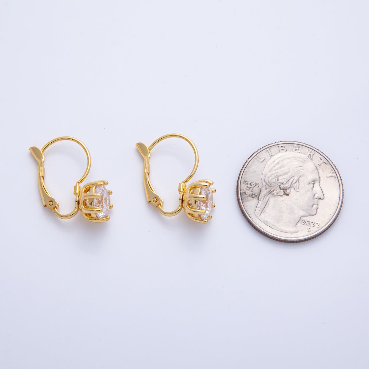 18K Gold Filled 17.5mm Clear CZ Round Lever Back Drop Earrings in Gold & Silver | AB1681 AB1682 - DLUXCA