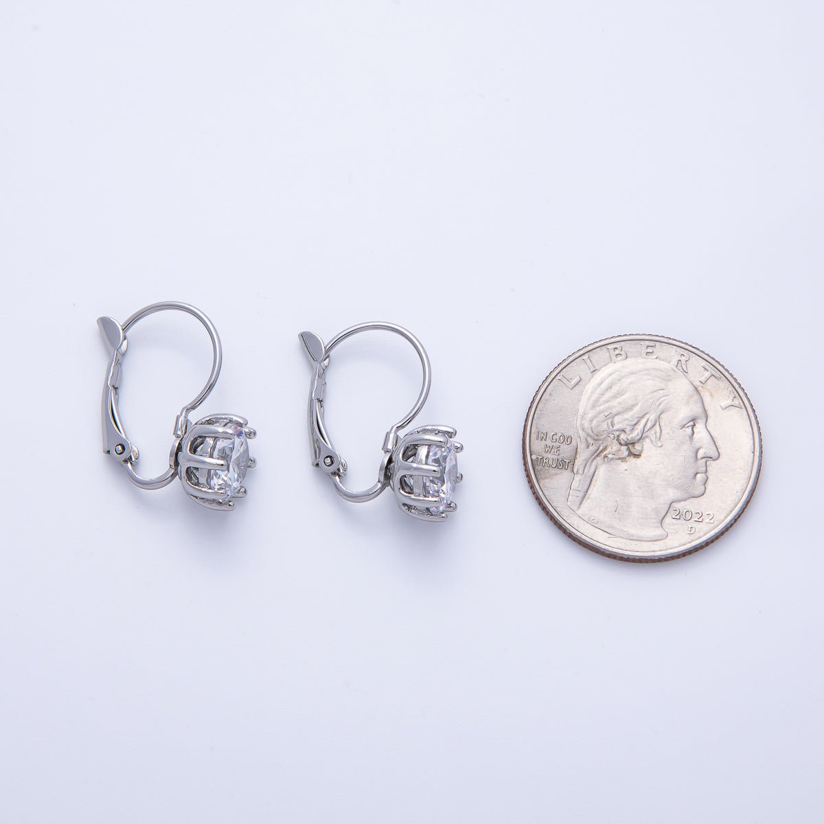 18K Gold Filled 17.5mm Clear CZ Round Lever Back Drop Earrings in Gold & Silver | AB1681 AB1682 - DLUXCA