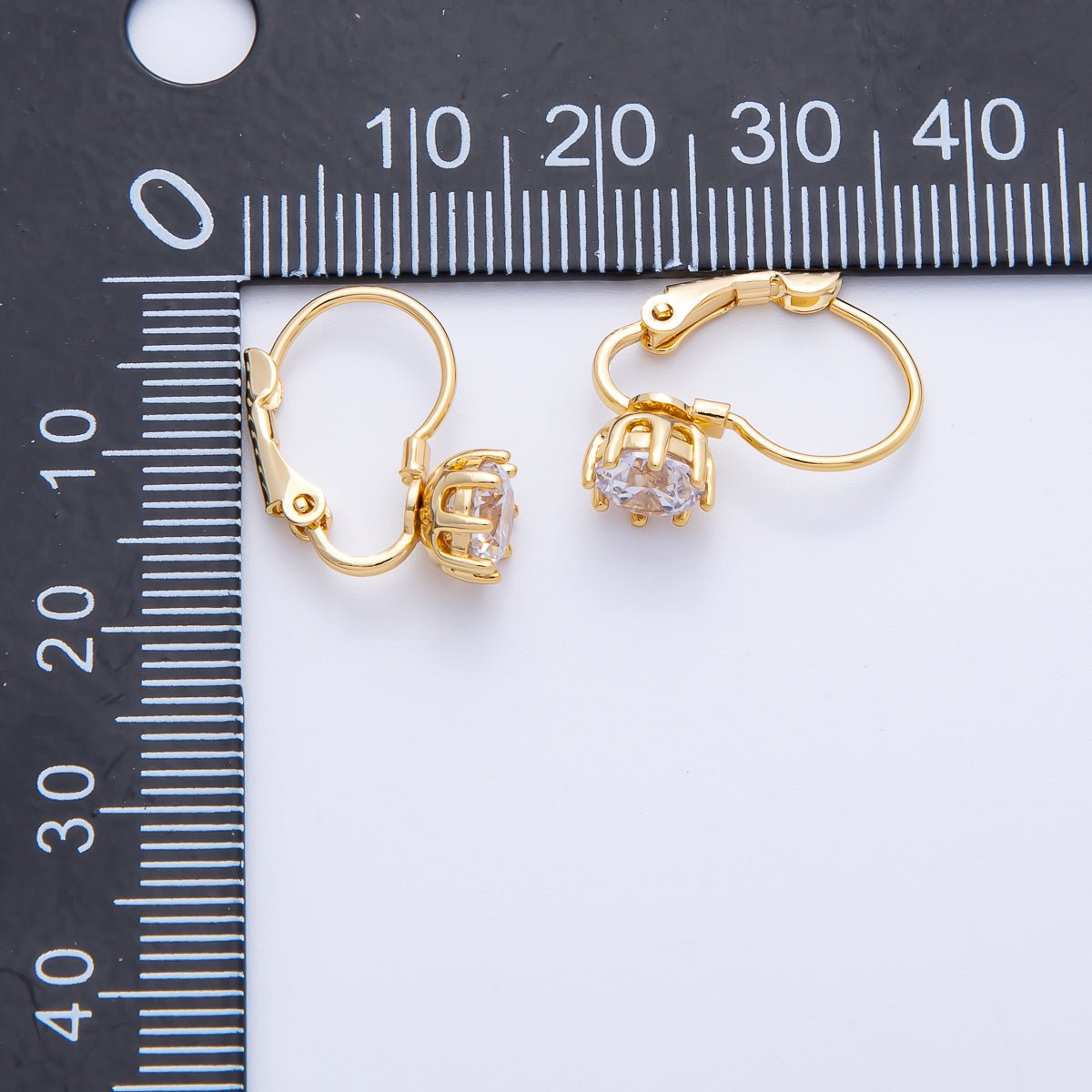 18K Gold Filled 17.5mm Clear CZ Round Lever Back Drop Earrings in Gold & Silver | AB1681 AB1682 - DLUXCA