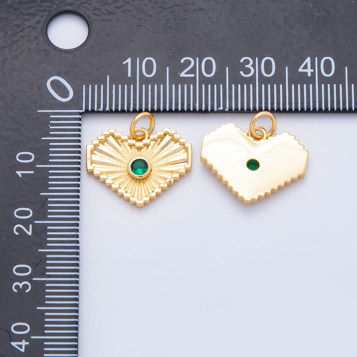 18K Gold Filled 17.5mm Green Round CZ Pixelated Love Charm | N607 - DLUXCA