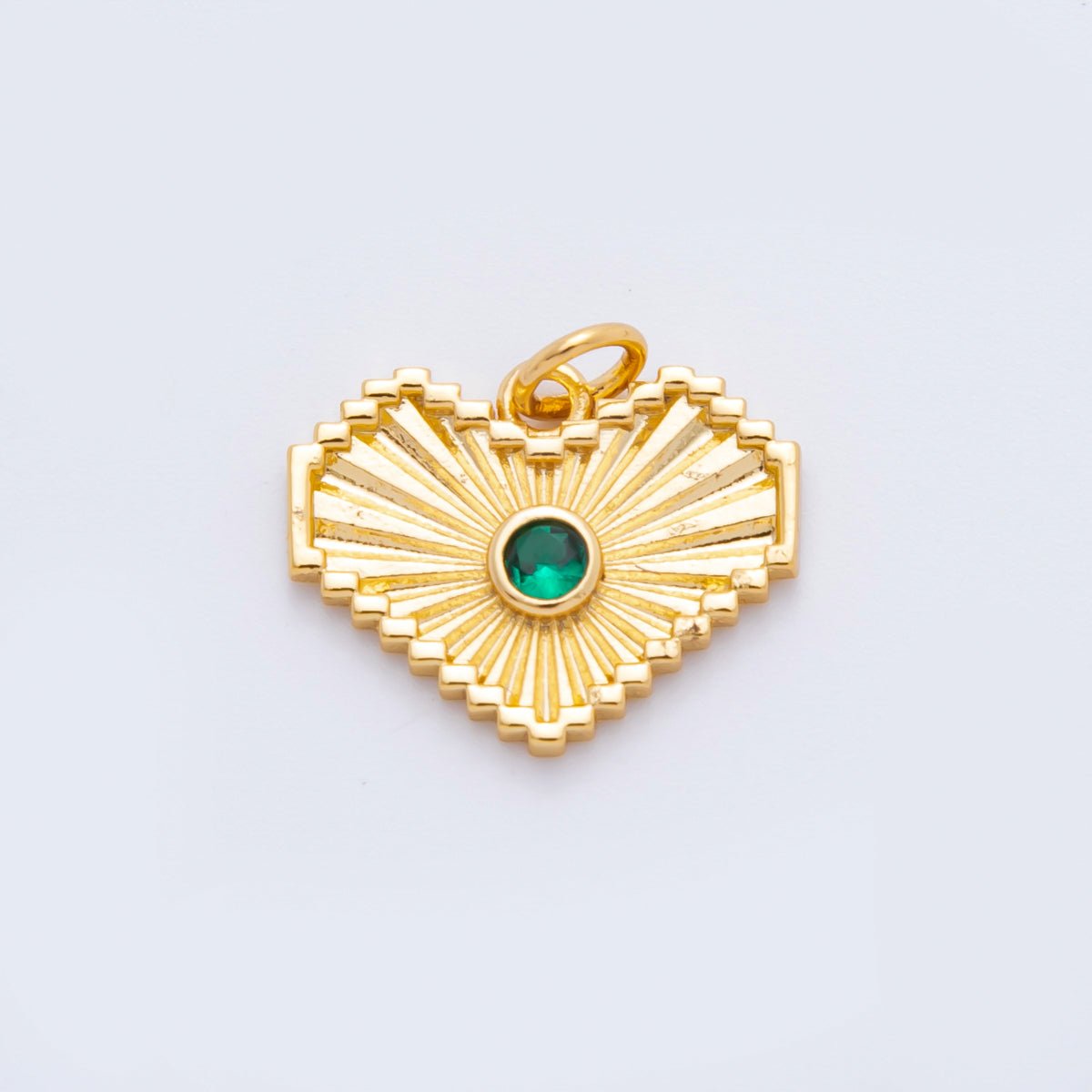 18K Gold Filled 17.5mm Green Round CZ Pixelated Love Charm | N607 - DLUXCA