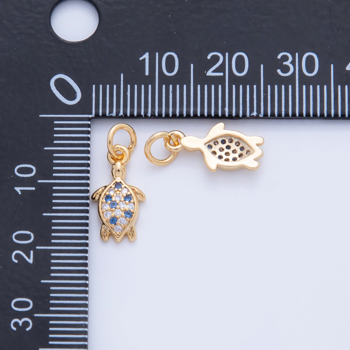 18K Gold Filled 17.5mm Micro Paved CZ Sea Turtle Charm | AF814 - DLUXCA