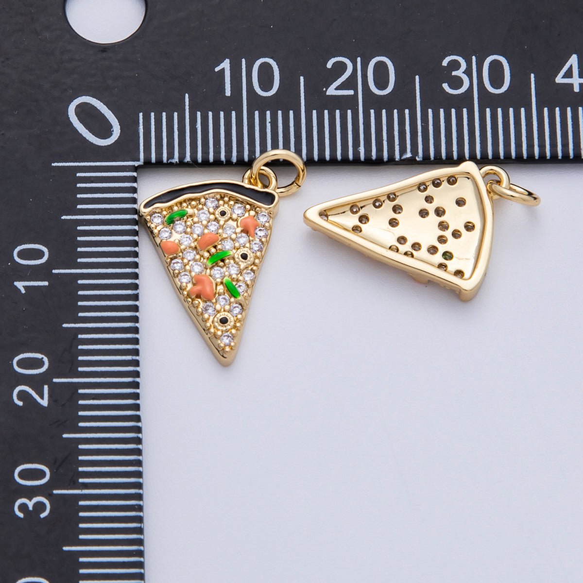 18K Gold Filled 17.5mm Multicolor Micro Paved CZ Pizza Slice Charm | Charms - 00150 - DLUXCA