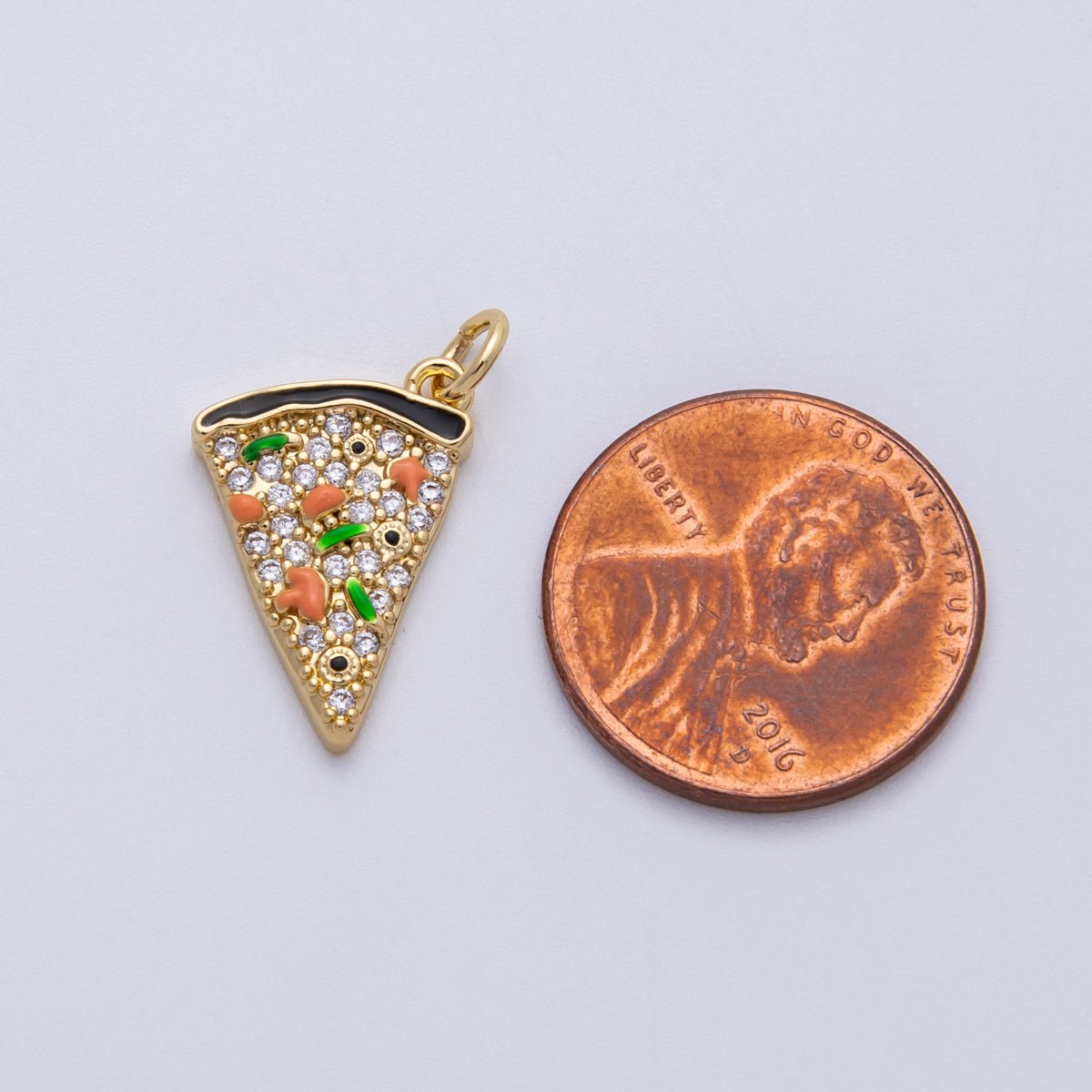 18K Gold Filled 17.5mm Multicolor Micro Paved CZ Pizza Slice Charm | Charms - 00150 - DLUXCA