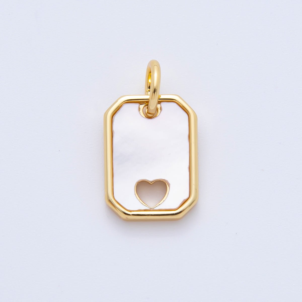 18K Gold Filled 17.5mm Shell Pearl Open Heart Tag Charm | C740 - DLUXCA