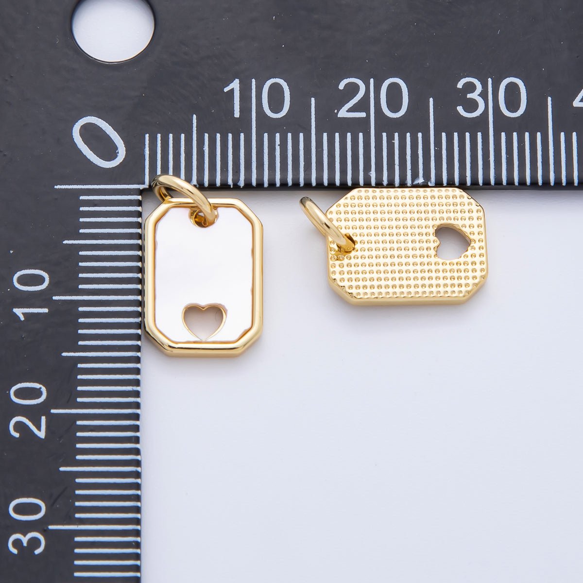 18K Gold Filled 17.5mm Shell Pearl Open Heart Tag Charm | C740 - DLUXCA