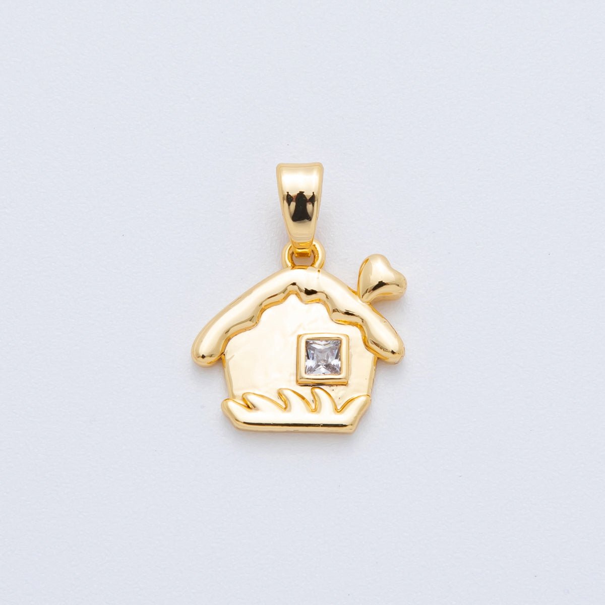 18K Gold Filled 17.5mm Square CZ Lovely Home Sweet Home Pendant | AH - 808 - DLUXCA