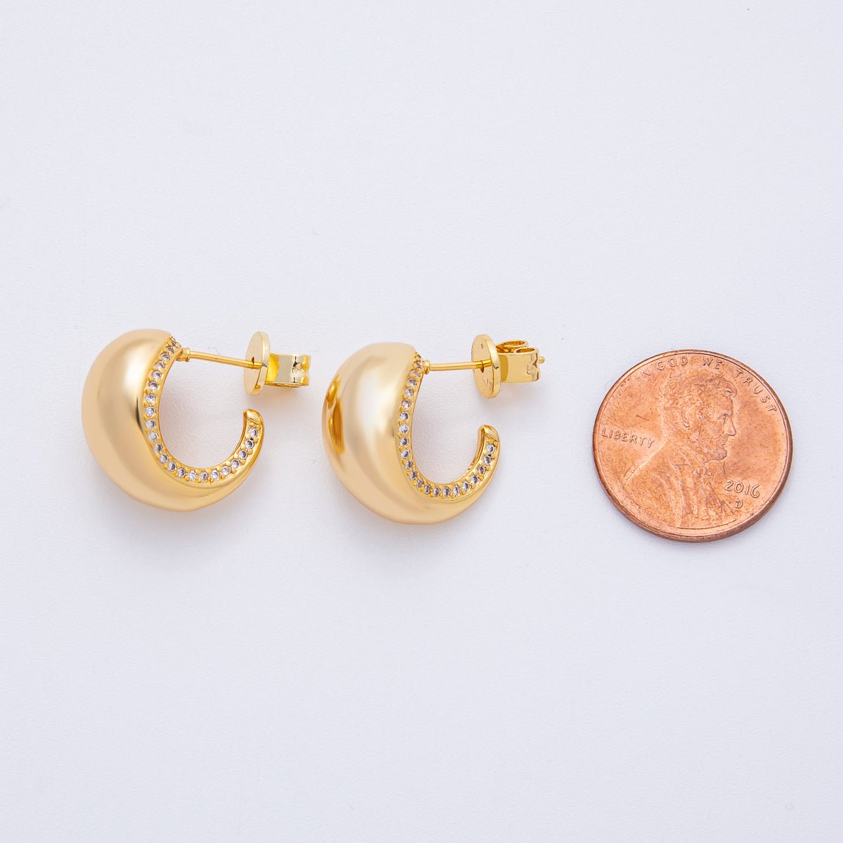 18K Gold Filled 17.5mm Teardrop Micro Paved CZ Dome J - Shaped Hoop Earrings | T009 - DLUXCA