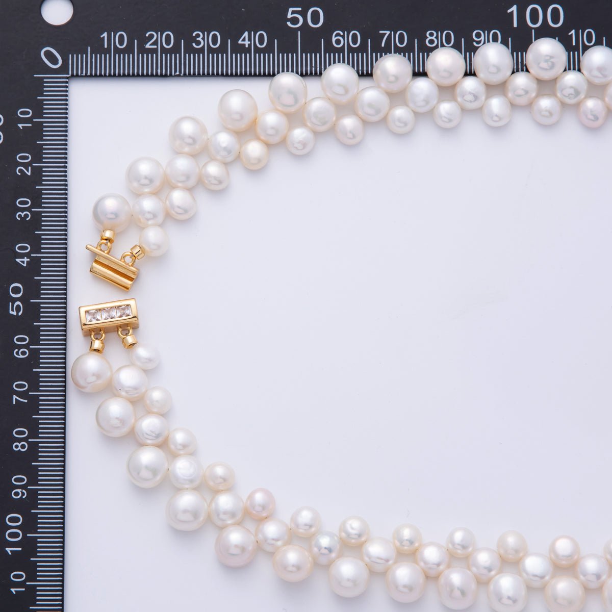 18K Gold Filled 17.5mmTriple White Button Freshwater Pearl 16 Inch Choker Necklace w. Magnetic Slide Closure | WA - 4057 - DLUXCA