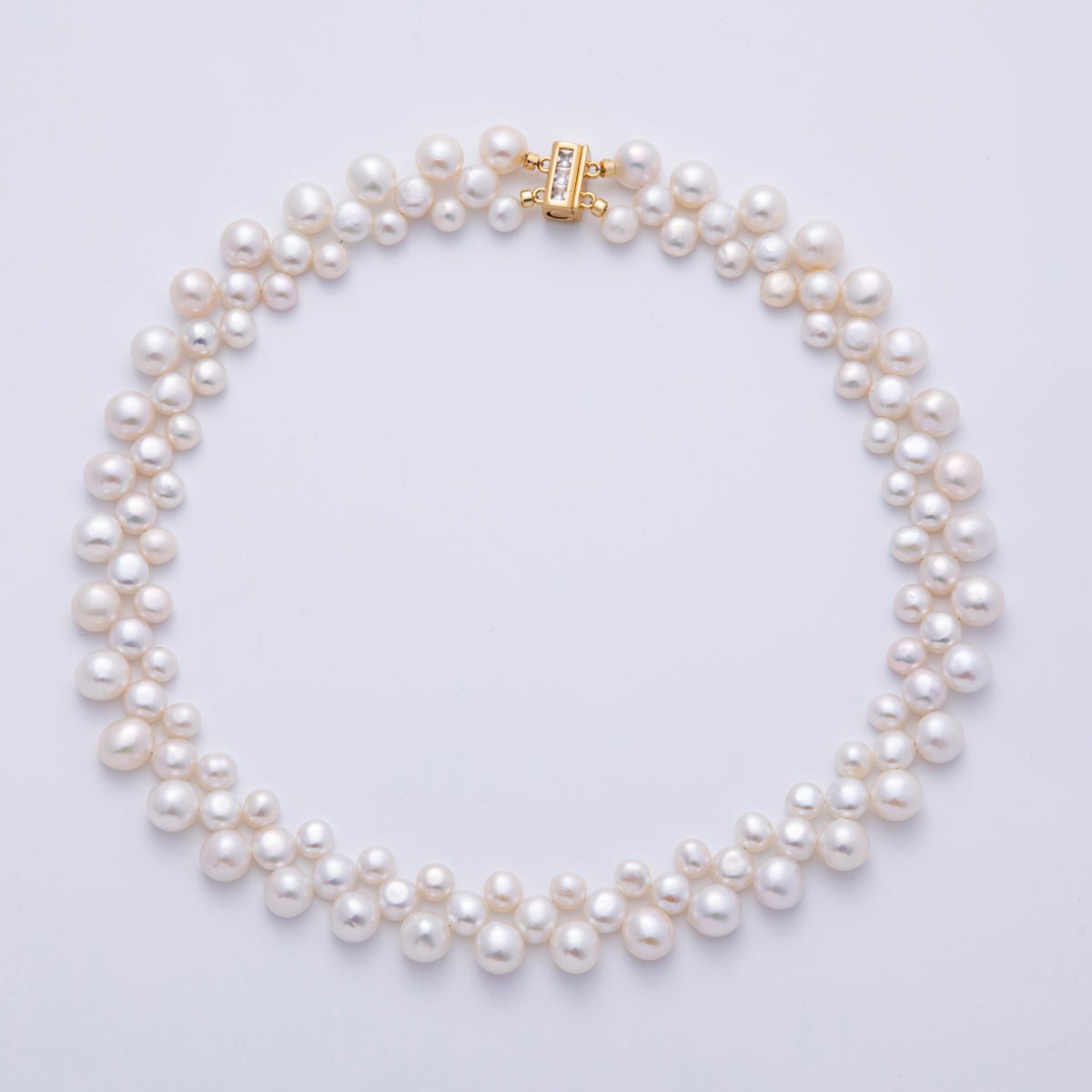 18K Gold Filled 17.5mmTriple White Button Freshwater Pearl 16 Inch Choker Necklace w. Magnetic Slide Closure | WA - 4057 - DLUXCA