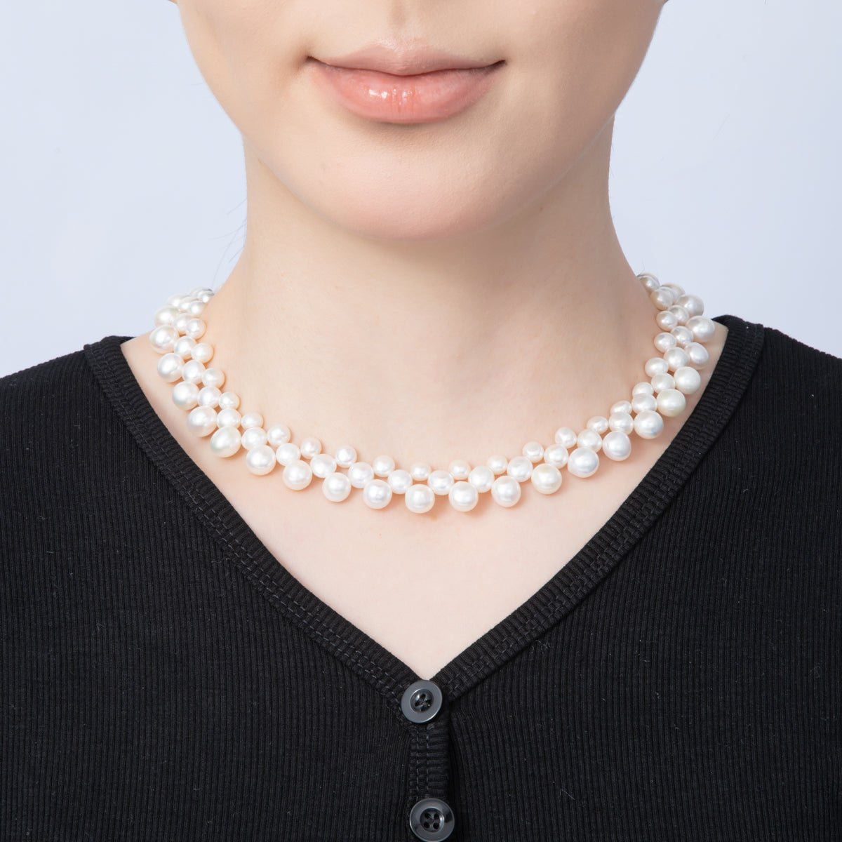 18K Gold Filled 17.5mmTriple White Button Freshwater Pearl 16 Inch Choker Necklace w. Magnetic Slide Closure | WA - 4057 - DLUXCA