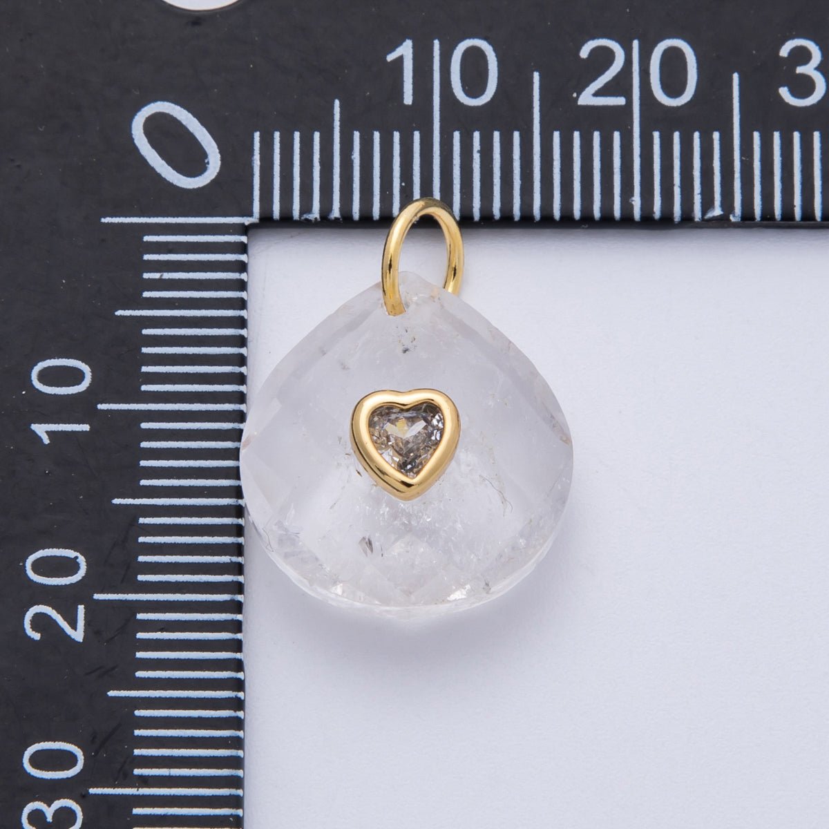 18K Gold Filled 17.8mm Heart Embedded Natural Gemstone Teardrop Charm | CHARMS - 00002 - CHARMS - 00014 - DLUXCA