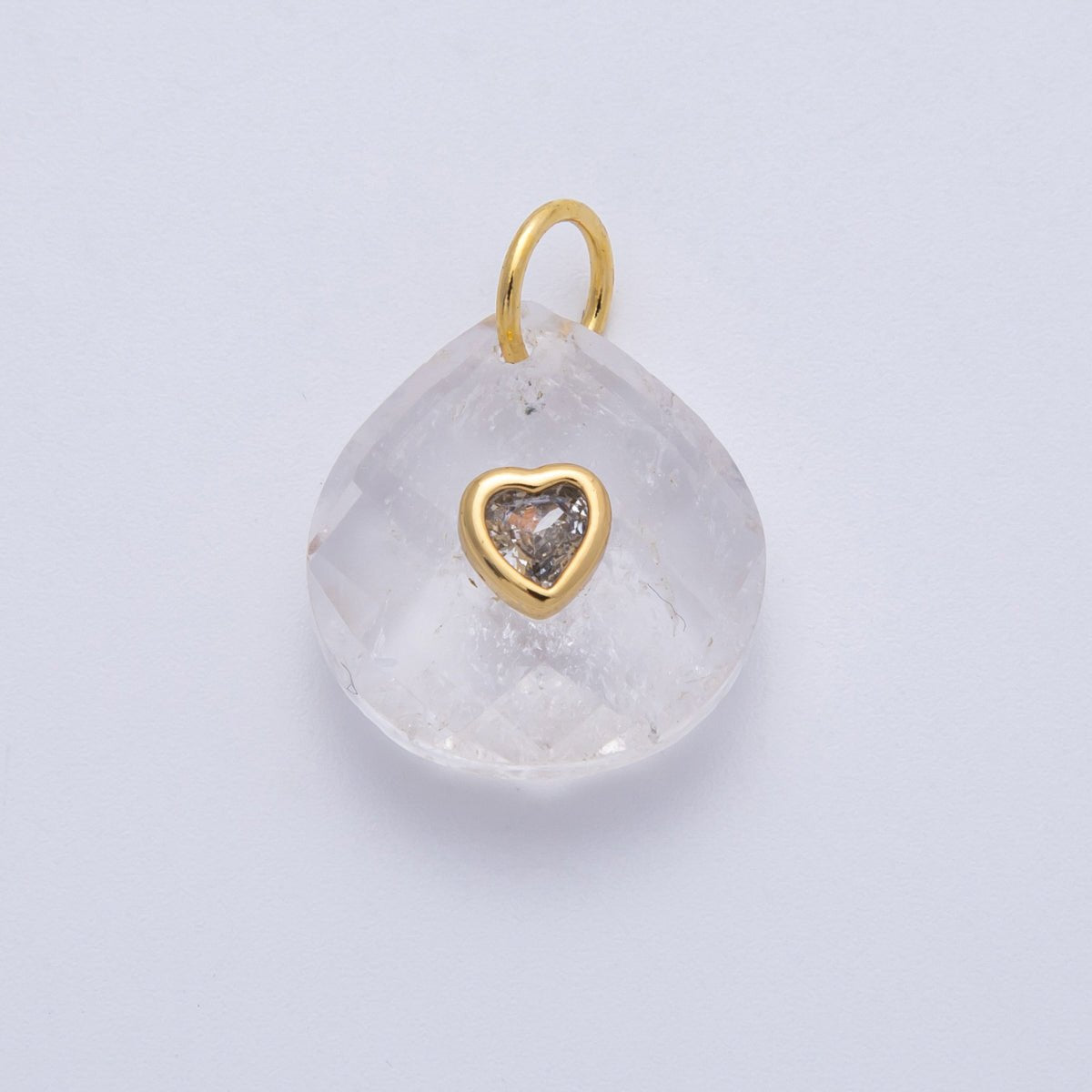 18K Gold Filled 17.8mm Heart Embedded Natural Gemstone Teardrop Charm | CHARMS - 00002 - CHARMS - 00014 - DLUXCA