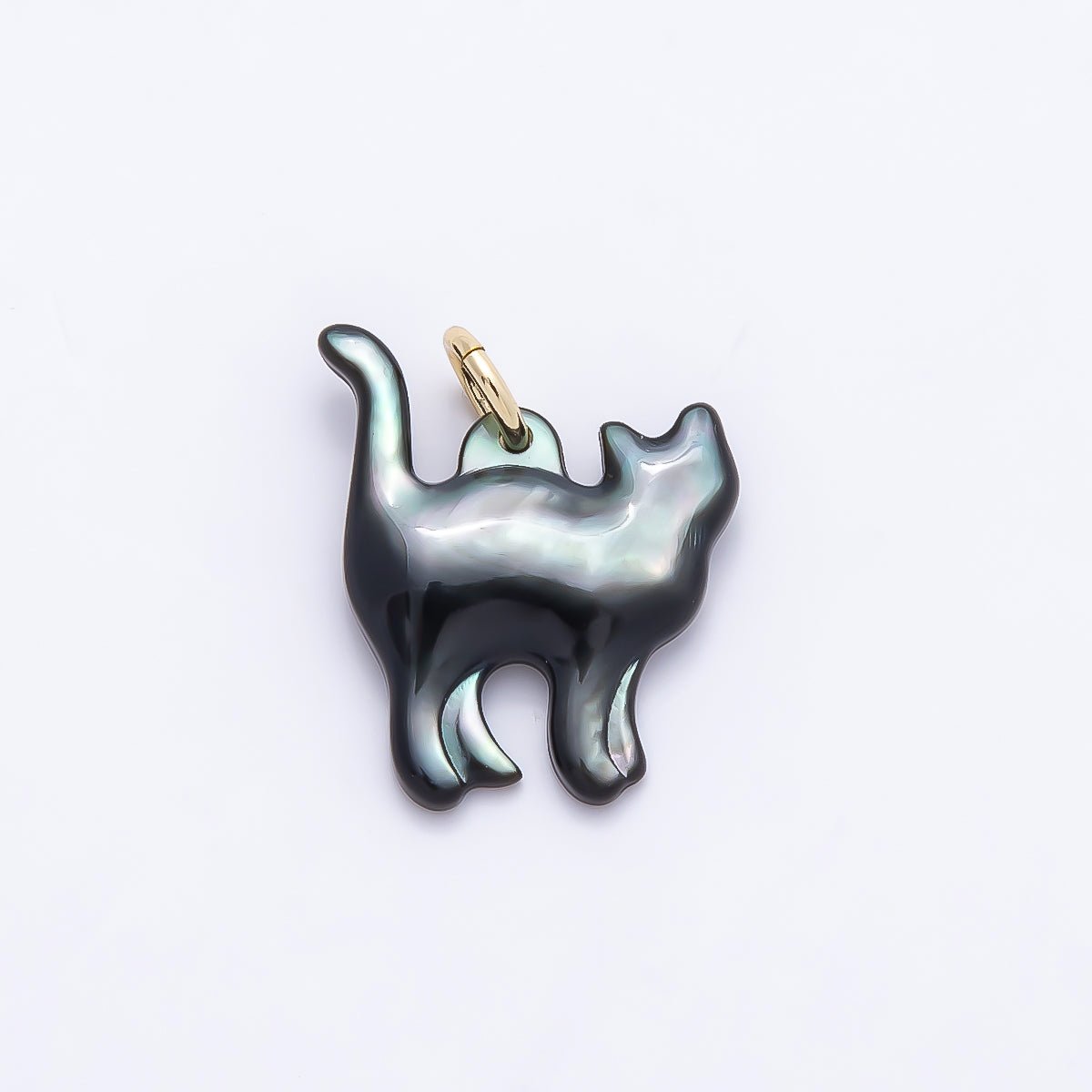 18K Gold Filled 17mm Black, White Shell Pearl Cat Kitten Pet Animal Charm | Charms-01407 Charms-01408 - DLUXCA
