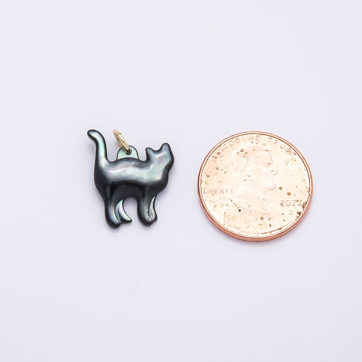 18K Gold Filled 17mm Black, White Shell Pearl Cat Kitten Pet Animal Charm | Charms-01407 Charms-01408 - DLUXCA