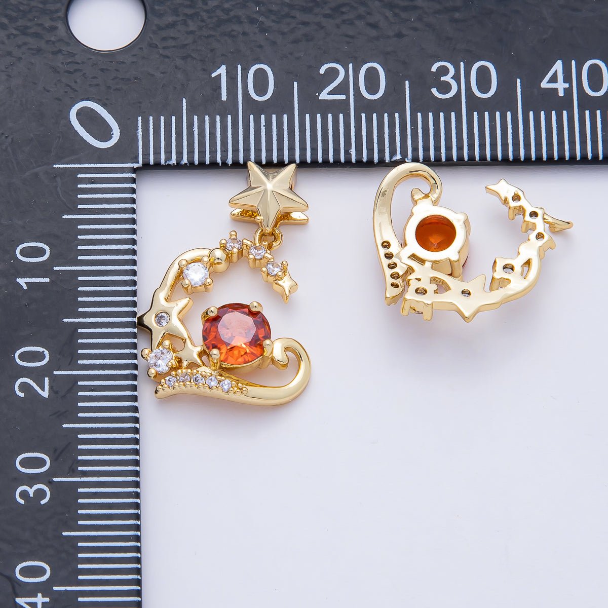 18K Gold Filled 17mm Celestial Stars with Red Round CZ Pendant Charm | AF1183 - DLUXCA