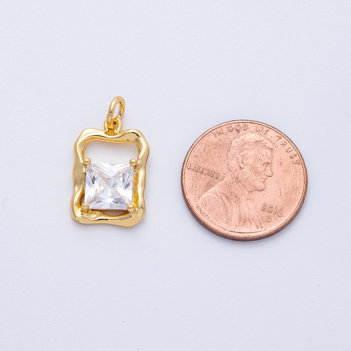 18K Gold Filled 17mm Clear Baguette CZ Open Molten Rectangular Charm | AK190 - DLUXCA