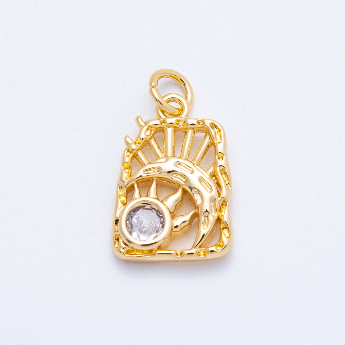 18K Gold Filled 17mm Clear CZ Celestial Sun Moon Molten Rectangle Charm | Charms - 00348 - DLUXCA