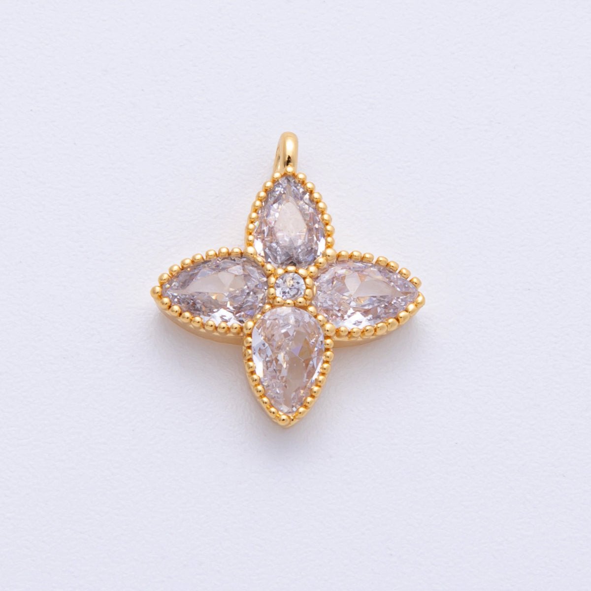18K Gold Filled 17mm Clear CZ Clover Flower Bezel Charm | H239 - DLUXCA