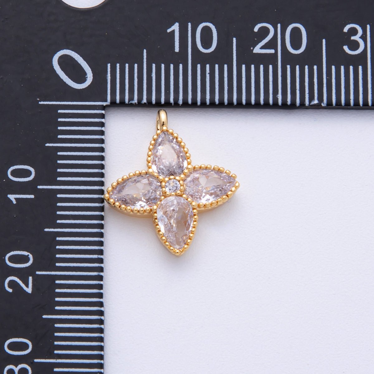 18K Gold Filled 17mm Clear CZ Clover Flower Bezel Charm | H239 - DLUXCA