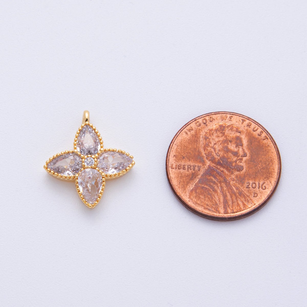 18K Gold Filled 17mm Clear CZ Clover Flower Bezel Charm | H239 - DLUXCA