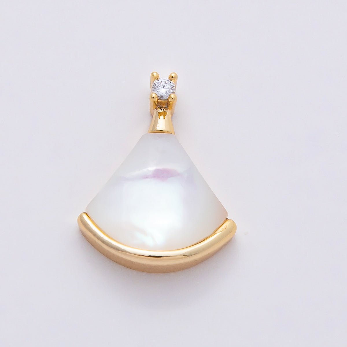 18K Gold Filled 17mm Clear CZ Mother of Pearl Triangle Fan Pendant | Charms - 00753 - Charms - 00755 - DLUXCA