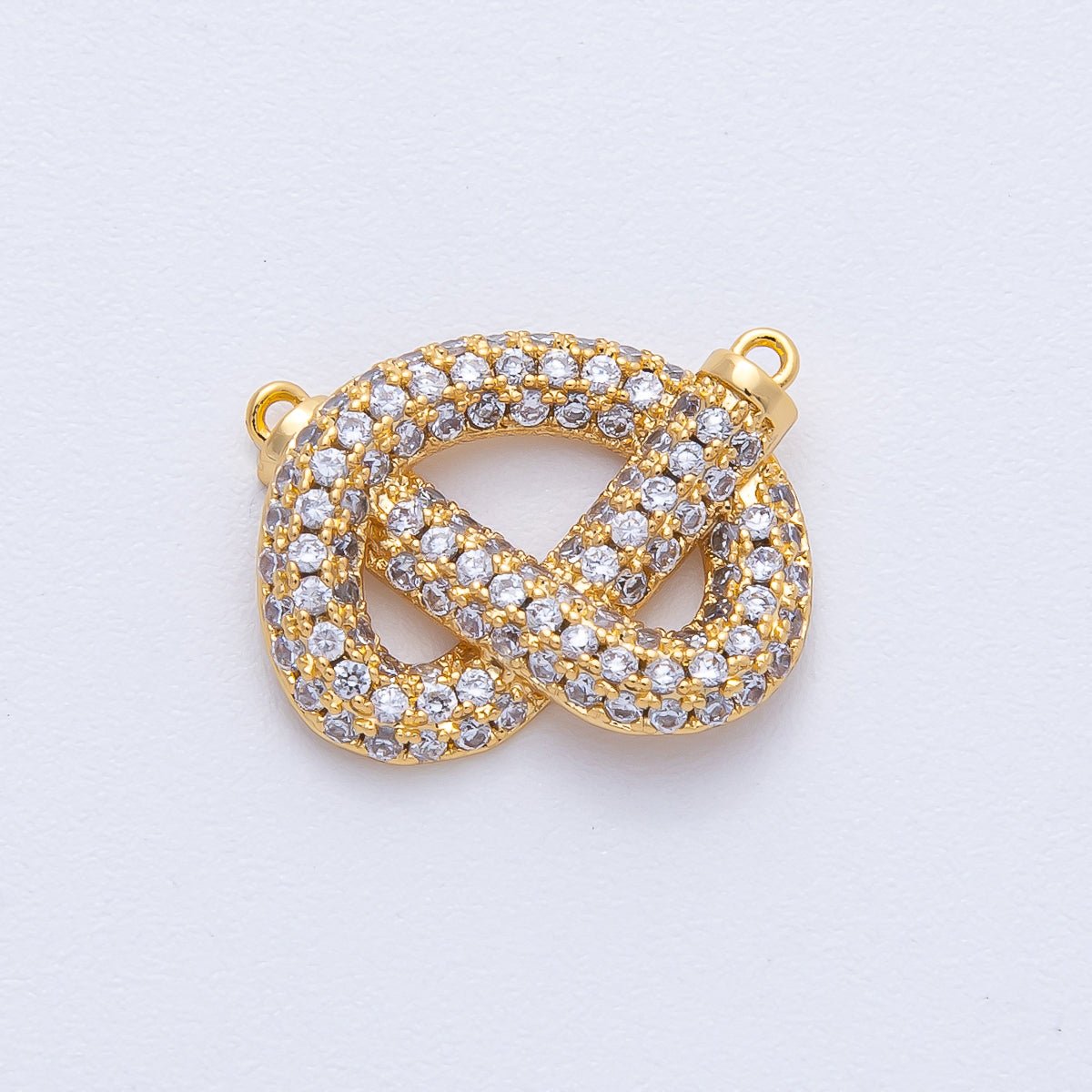 18K Gold Filled 17mm Clear Micro Paved CZ Pretzel Pastry Food Connector Finding | CONNECTORS - 00003 - DLUXCA