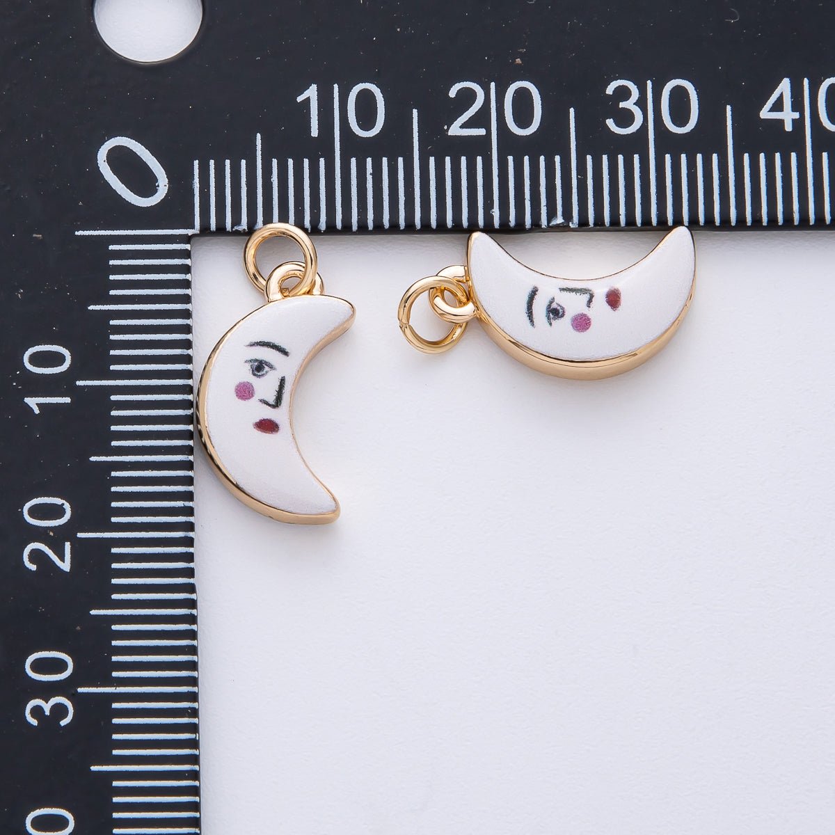 18K Gold Filled 17mm Face Celestial Crescent Moon White Enamel Charm | AF1611 - DLUXCA