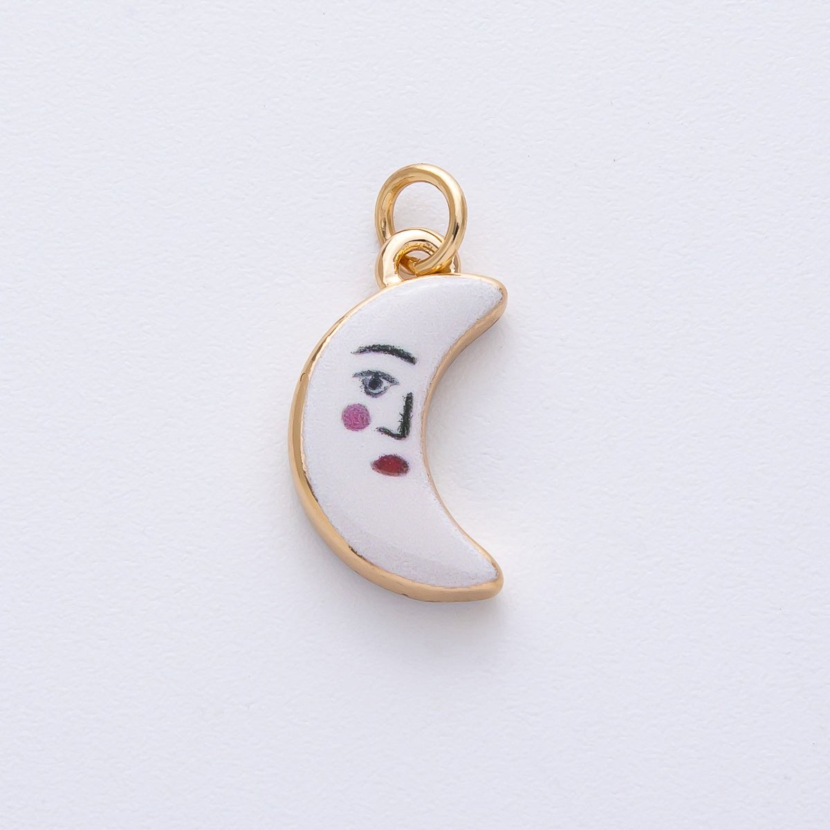 18K Gold Filled 17mm Face Celestial Crescent Moon White Enamel Charm | AF1611 - DLUXCA