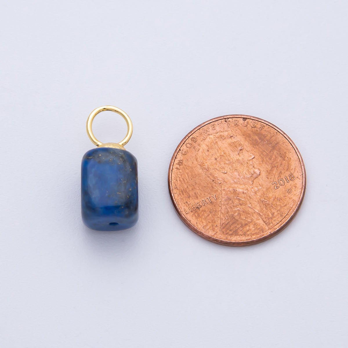 18K Gold Filled 17mm Geometrical Cube Lapis Gemstone Drop Charm | AF1393 - DLUXCA