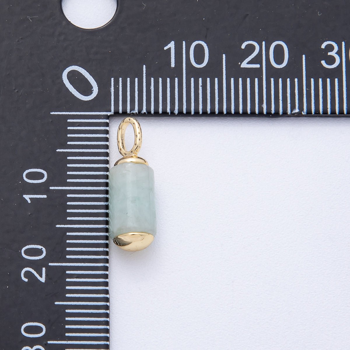 18K Gold Filled 17mm Green Prehnite Gemstone Cylinder Tube Drop Charm | AK146 - DLUXCA