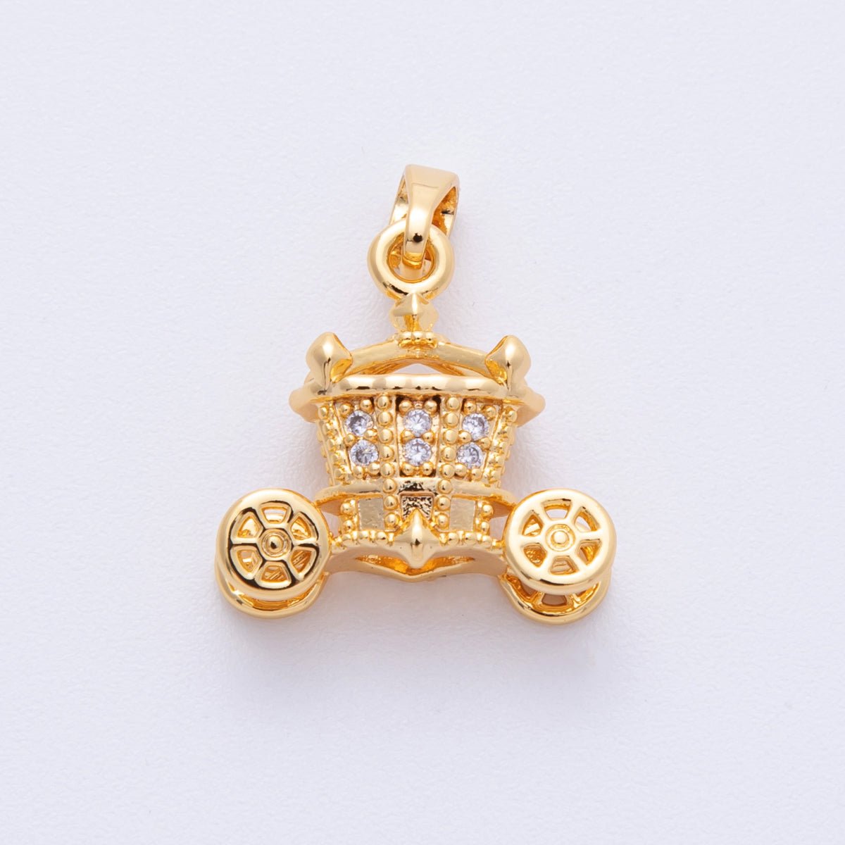 18K Gold Filled 17mm Micro Paved CZ Fairytale Carriage 3D Multidimensional Pendant | Charms - 00110 - DLUXCA