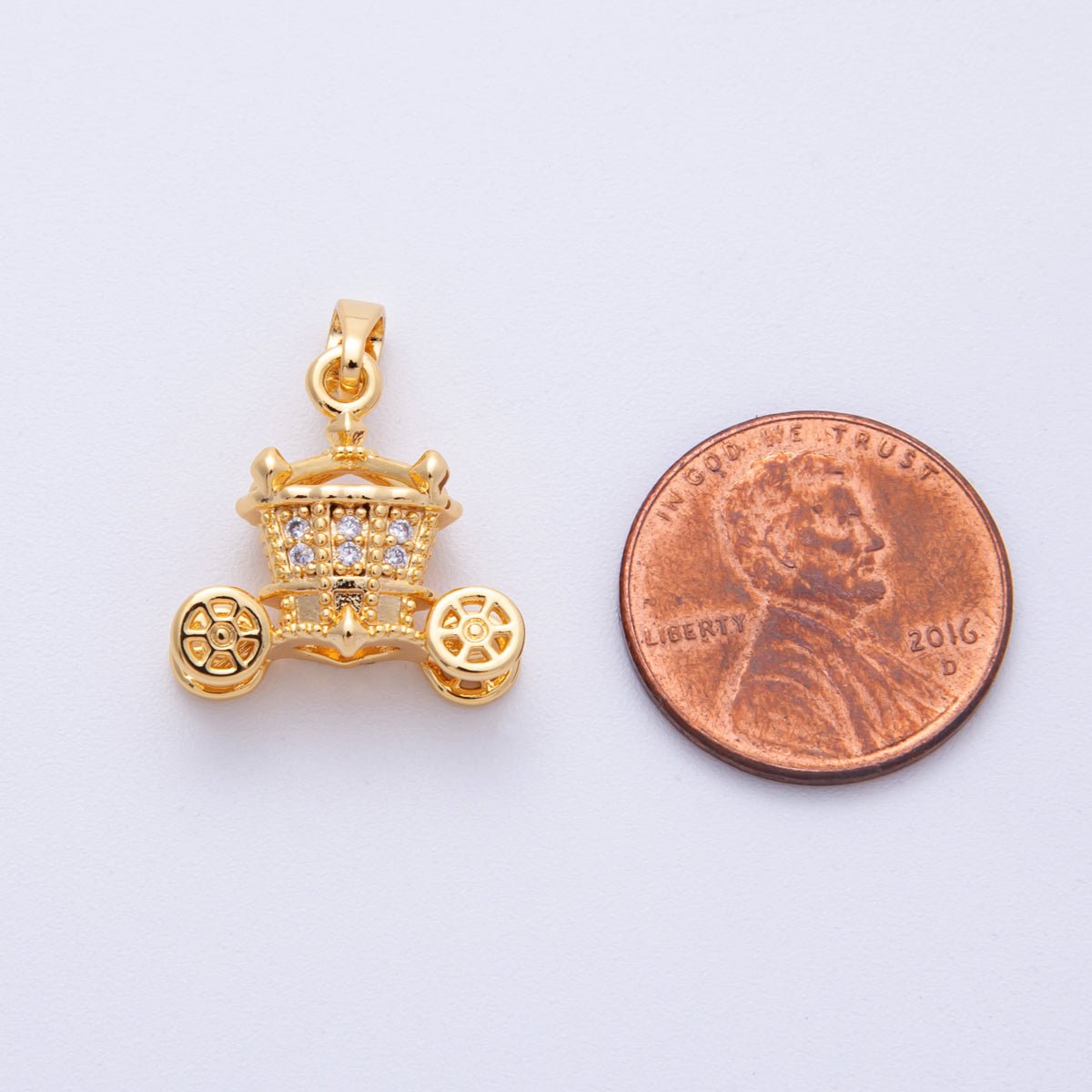 18K Gold Filled 17mm Micro Paved CZ Fairytale Carriage 3D Multidimensional Pendant | Charms - 00110 - DLUXCA