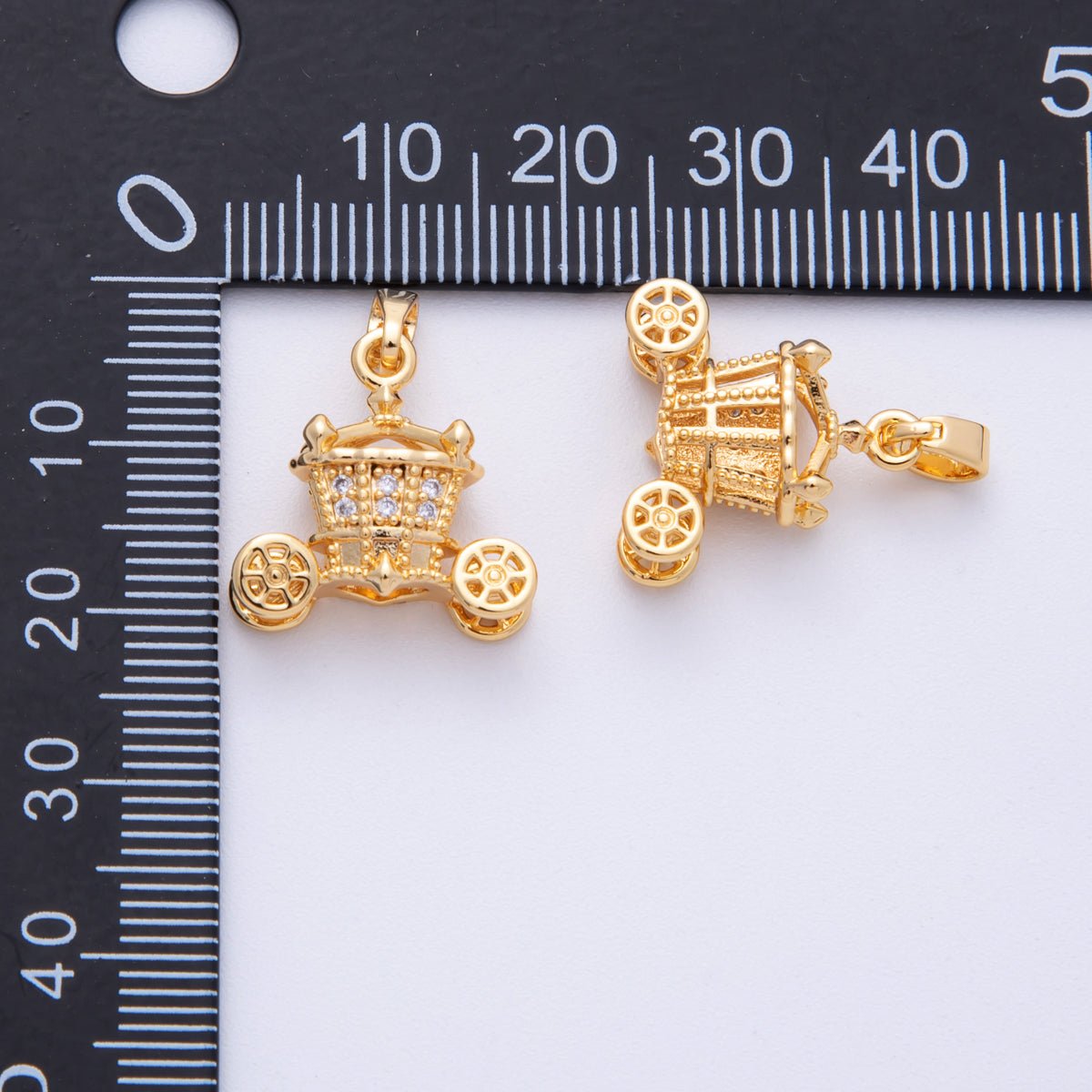 18K Gold Filled 17mm Micro Paved CZ Fairytale Carriage 3D Multidimensional Pendant | Charms - 00110 - DLUXCA