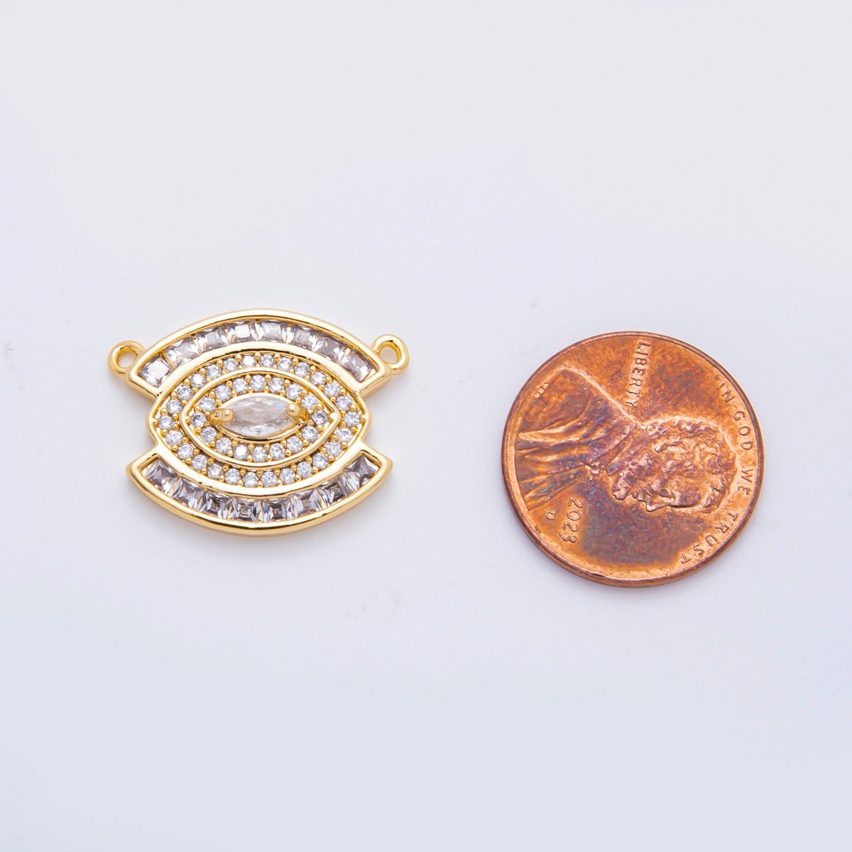 18K Gold Filled 17mm Micro Paved & Square CZ Evil Eye Connector | Y159 - DLUXCA
