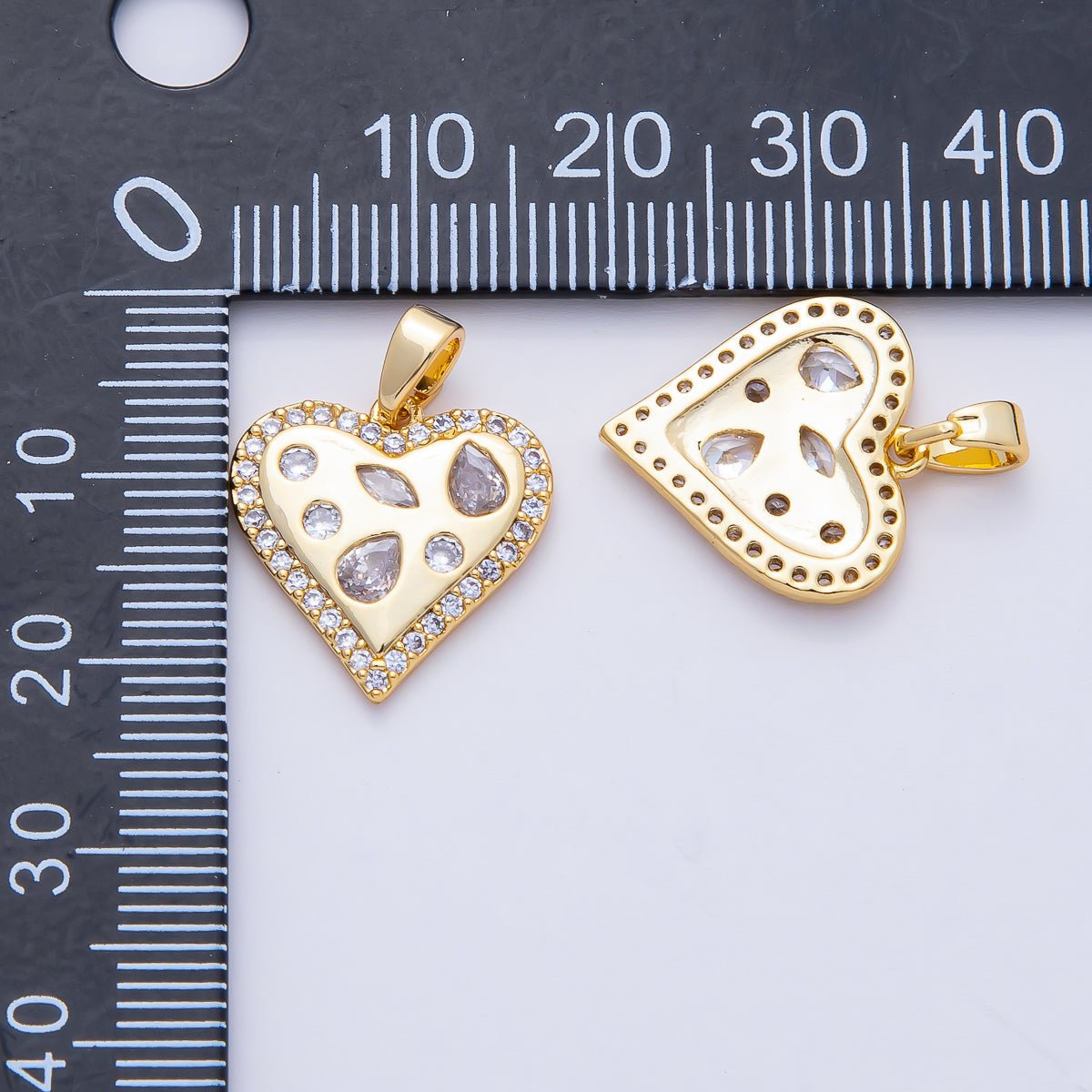 18K Gold Filled 17mm Mix Shape Geometric CZ Micro Paved Heart Pendant Charm | AF1174 - DLUXCA