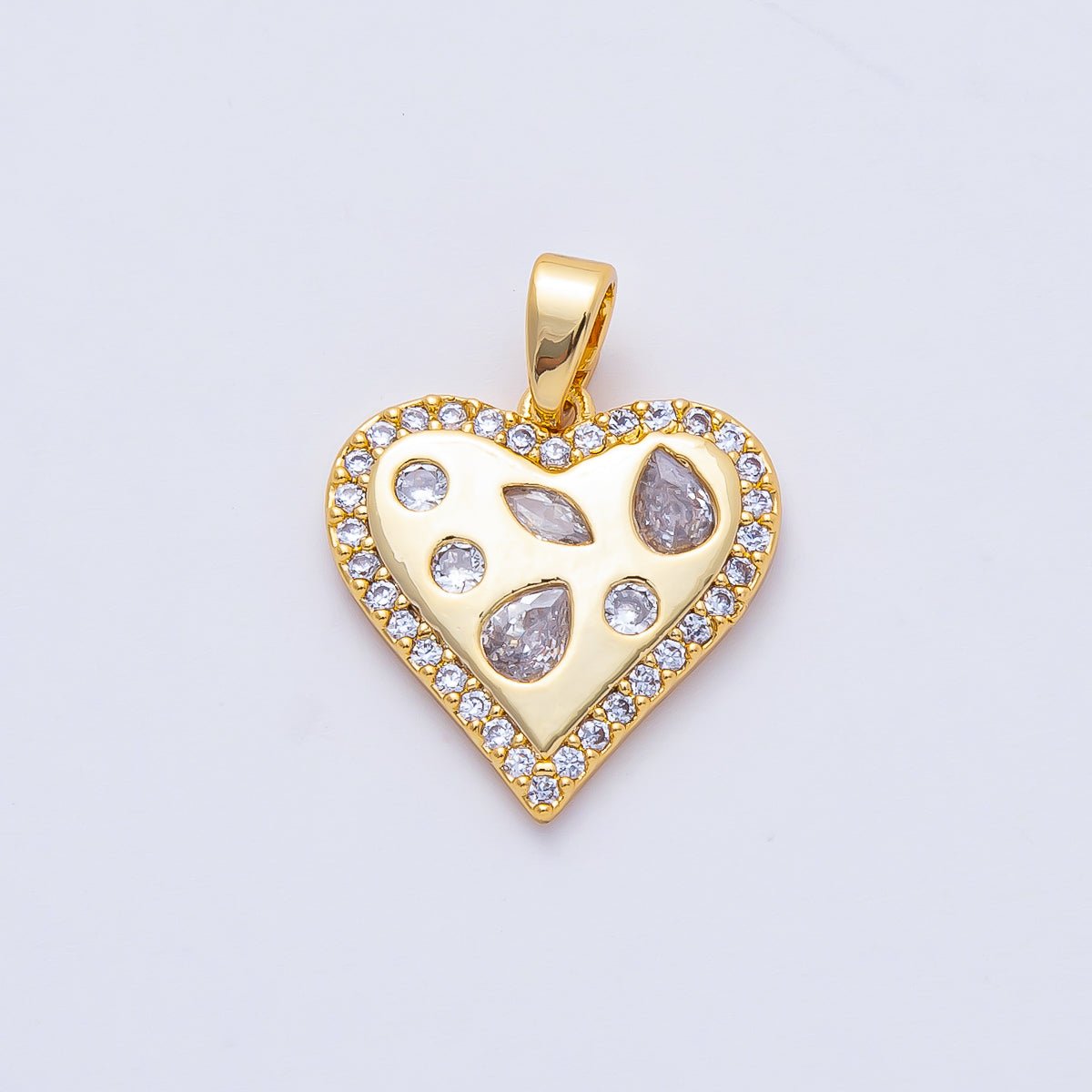 18K Gold Filled 17mm Mix Shape Geometric CZ Micro Paved Heart Pendant Charm | AF1174 - DLUXCA