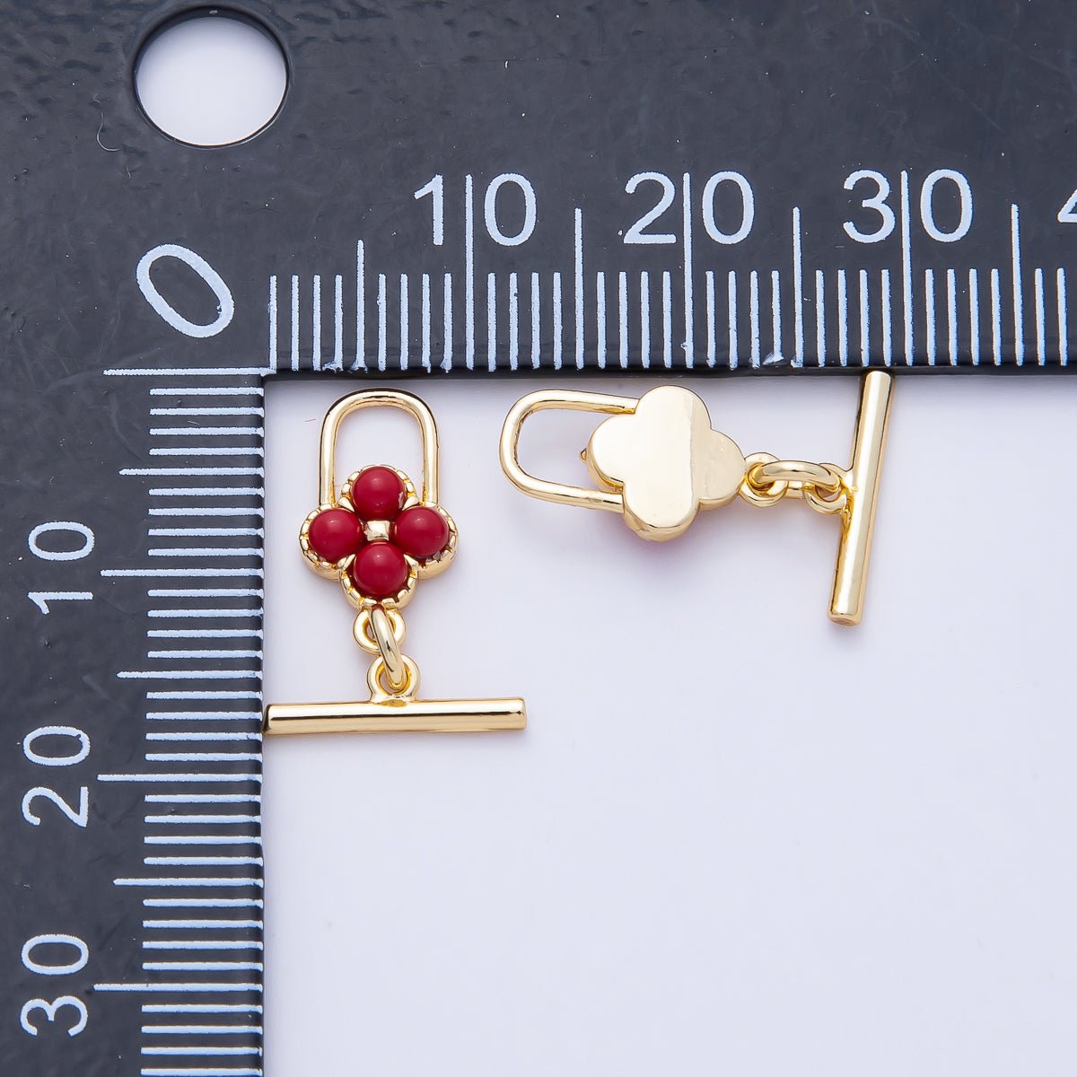 18K Gold Filled 17mm Red Clover Toggle Clasps OT Clasp Closure Findings | Z1460 - DLUXCA