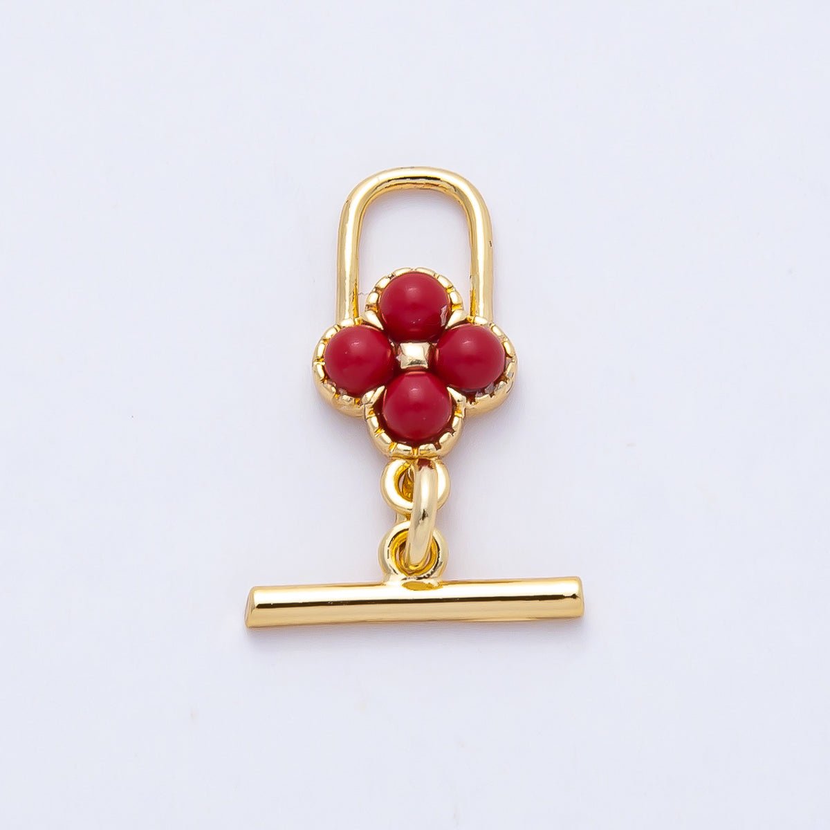 18K Gold Filled 17mm Red Clover Toggle Clasps OT Clasp Closure Findings | Z1460 - DLUXCA