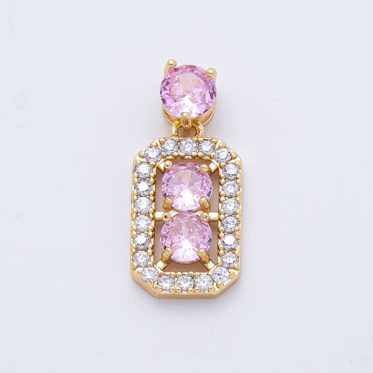 18K Gold Filled 17mm Round Pink CZ Octagon Geometric Pendant Charm | AF1184 - DLUXCA