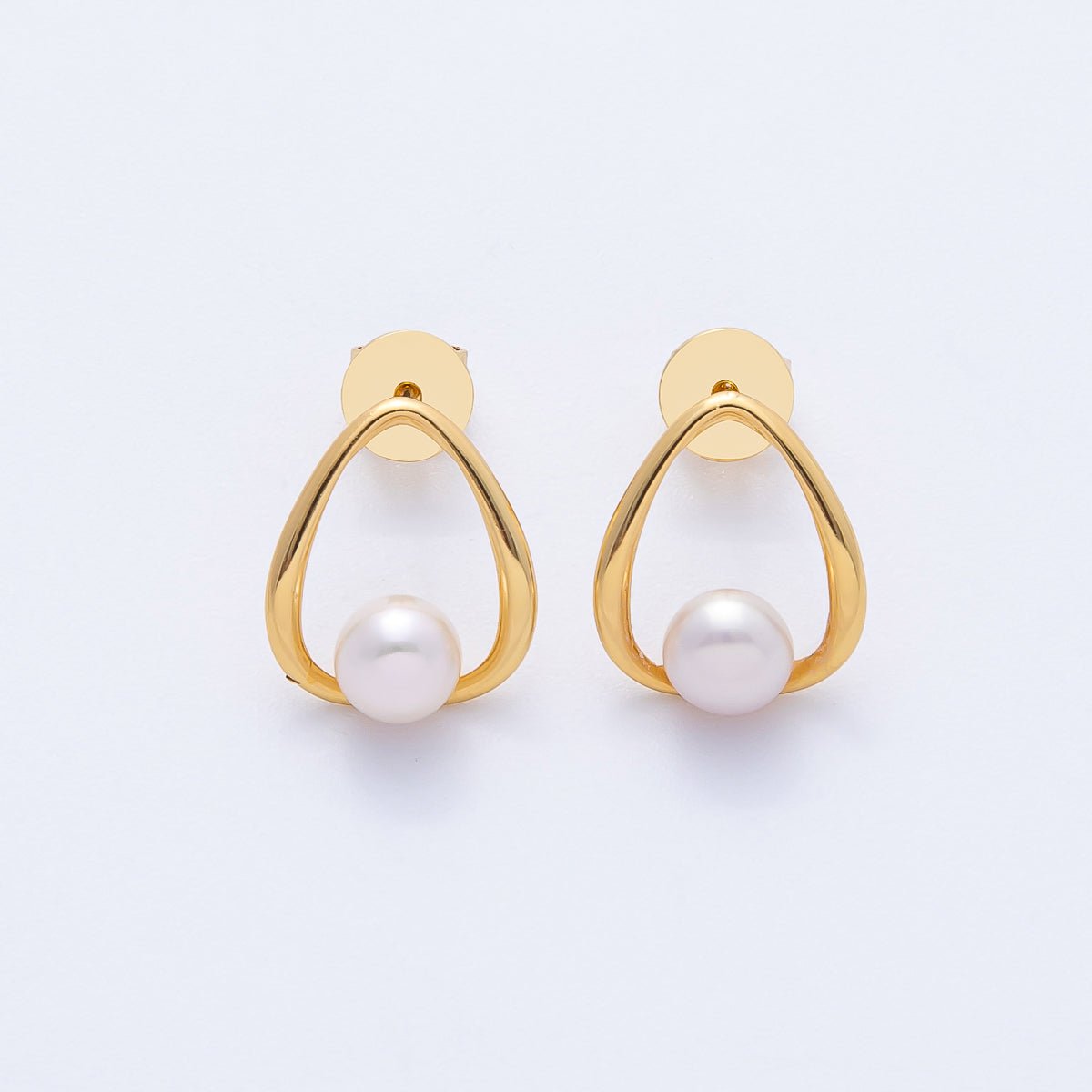 18K Gold Filled 17mm Shell Pearl Open Teardrop Stud Earrings | Q075 - DLUXCA
