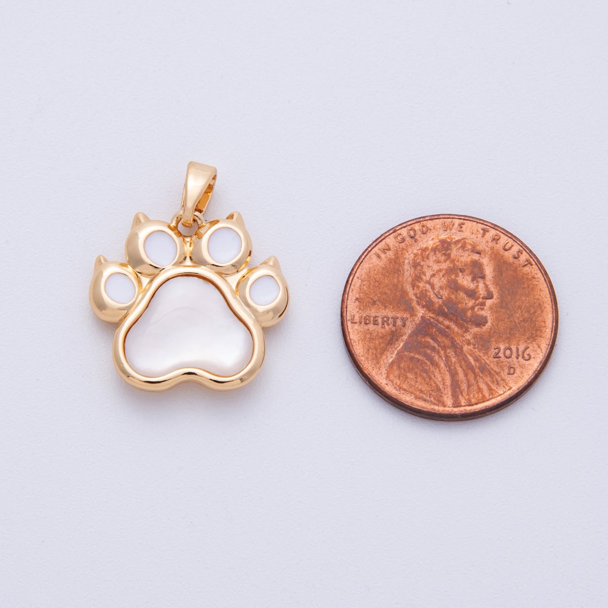 18K Gold Filled 17mm Shell Pearl Pet Paw Print Pendant | Charms - 00096 - DLUXCA
