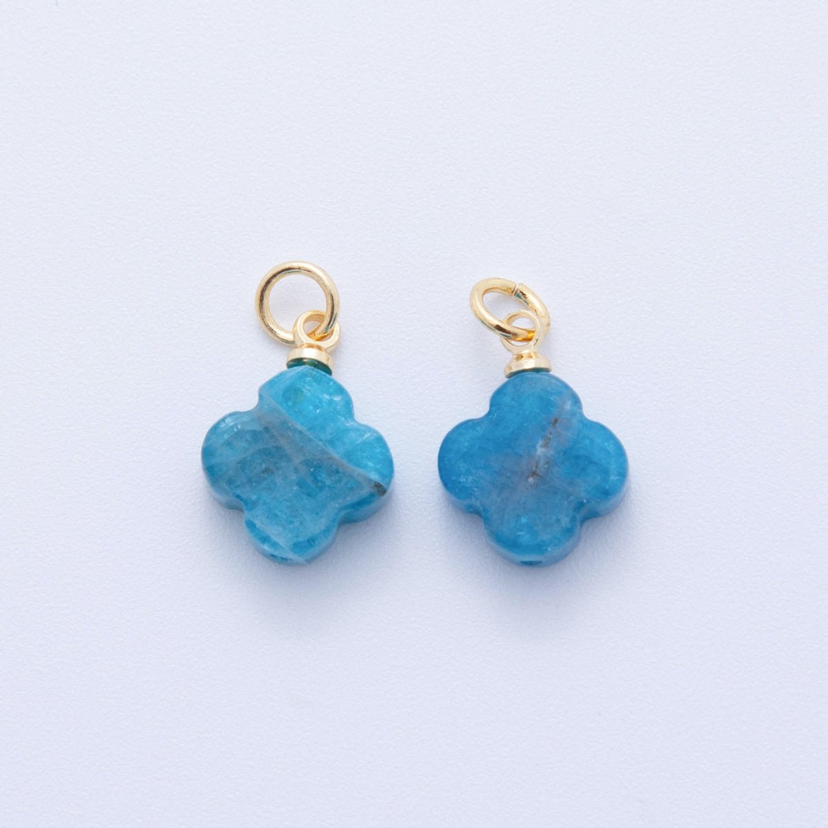 18K Gold Filled 18.5mm Icy Obsidian, Apatite, Amazonite Clover Leaf Quatrefoil Leaf Gemstone Charm | AH875 - AH881 - DLUXCA
