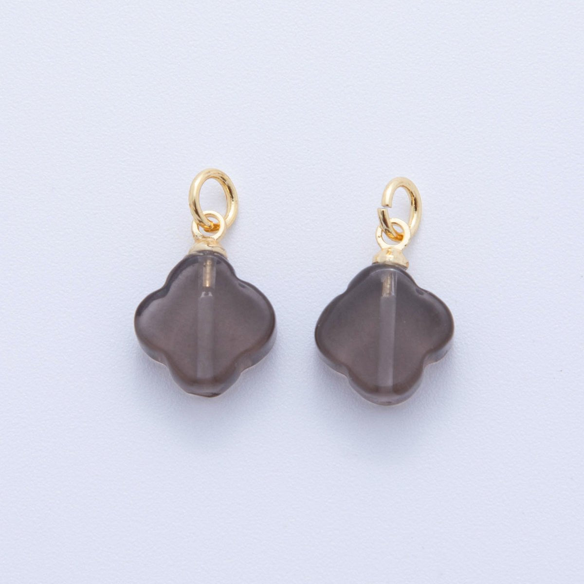 18K Gold Filled 18.5mm Icy Obsidian, Apatite, Amazonite Clover Leaf Quatrefoil Leaf Gemstone Charm | AH875 - AH881 - DLUXCA