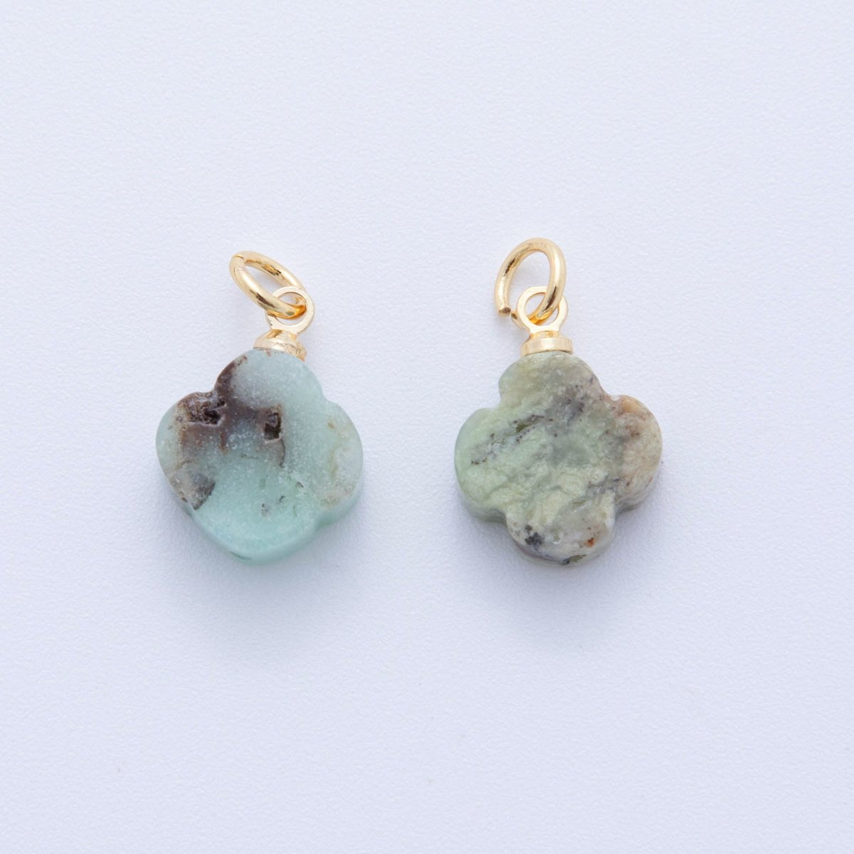 18K Gold Filled 18.5mm Icy Obsidian, Apatite, Amazonite Clover Leaf Quatrefoil Leaf Gemstone Charm | AH875 - AH881 - DLUXCA