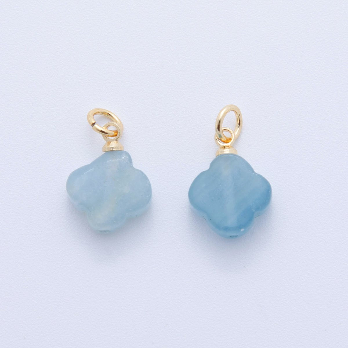 18K Gold Filled 18.5mm Icy Obsidian, Apatite, Amazonite Clover Leaf Quatrefoil Leaf Gemstone Charm | AH875 - AH881 - DLUXCA